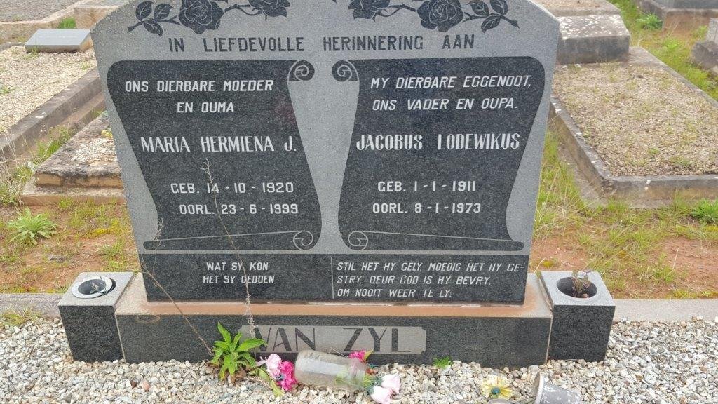 ZYL Jacobus Lodewikus, van 1911-1973 &amp; Maria Hermiena J. 1920-1999