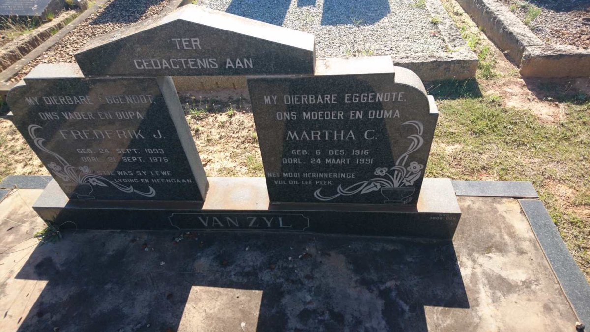 ZYL Frederik J., van 1893-1975 &amp; Martha C. 1916-1991