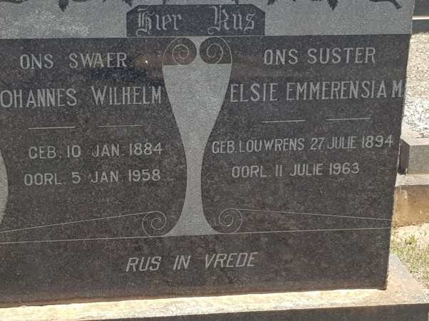 ? Johannes Wilhelm 1884-1958 &amp; ? Elsie Emmerensia M. nee LOUWRENS 1894-1963