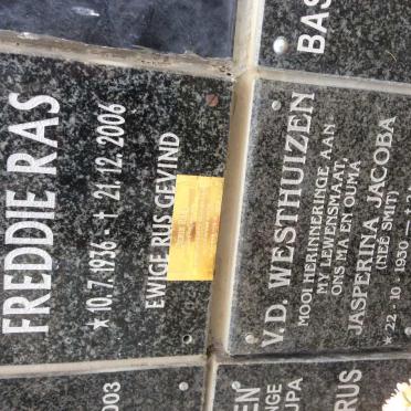 RAS Freddie 1936-2006 :: RAS Derek :: WESTHUIZEN Jasperina Jacoba, v.d. nee SMIT 1930-2009