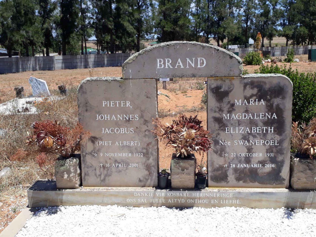 BRAND Pieter Johannes Jacobus 1922-2001 &amp; Maria Magdalena Elizabeth SWANEPOEL 1931-2016