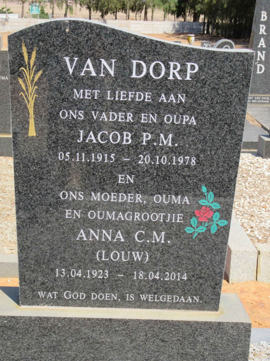 DORP Jacob P.M., van 1915-1978 &amp; Anna C.M. LOUW 1923-2014