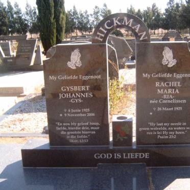 HICKMAN Gysbert Johannes 1925-2006 &amp; Rachel Maria CORNELISSEN 1925-