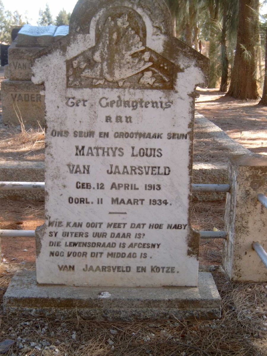 JAARSVELD Mathys Louis, van 1913-1934
