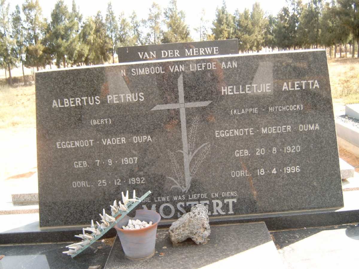 MOSTERT Albertus Petrus 1907-1992 &amp; Helletjie Aletta HITCHCOCK 1920-1996