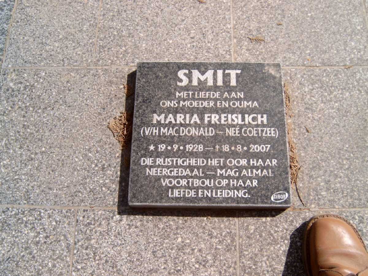 SMIT Maria Freislich formerly MACDONALD nee COETZEE 1928-2007