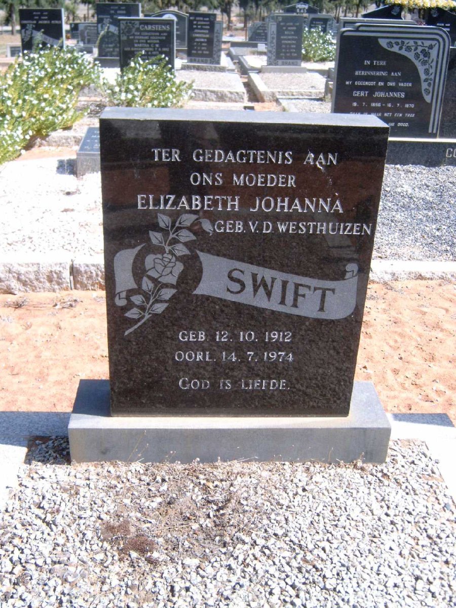 SWIFT Elizabeth Johanna nee V.D. WESTHUIZEN 1912-1974