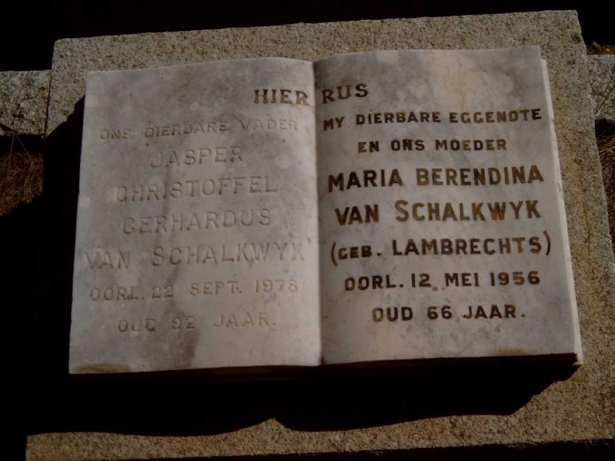 SCHALKWYK Jasper Christoffel Gerhardus, van -1978 &amp; Maria Berendina LAMBRECHTS -1956