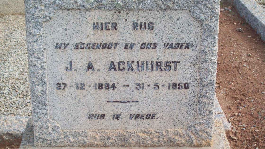 ACKHURST J.A. 1884-1950