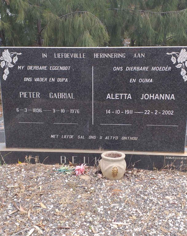 BEUKES Pieter Gabrial 1896-1976 &amp; Aletta Johanna 1911-2002