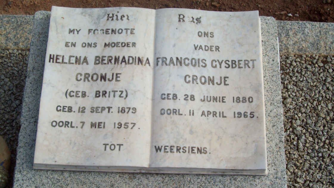 CRONJE Francois Gysbert 1880-1965 &amp; Helena Bernadina BRITZ 1879-1957
