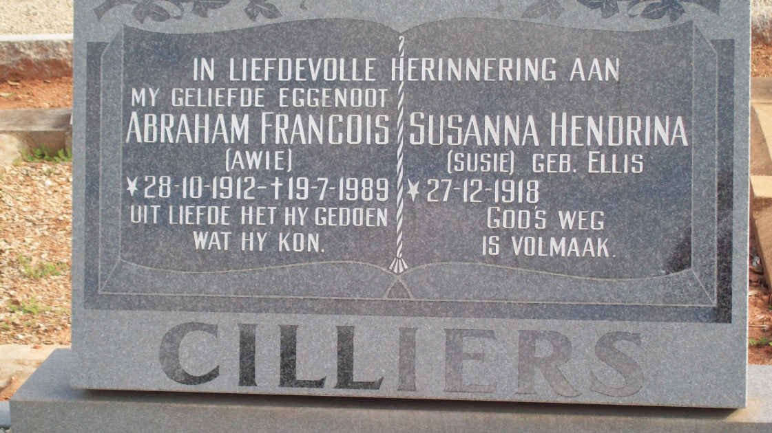 CILLIERS Abraham Francois 1912-1989 &amp; Susanna Hendrina ELLIS 1918-