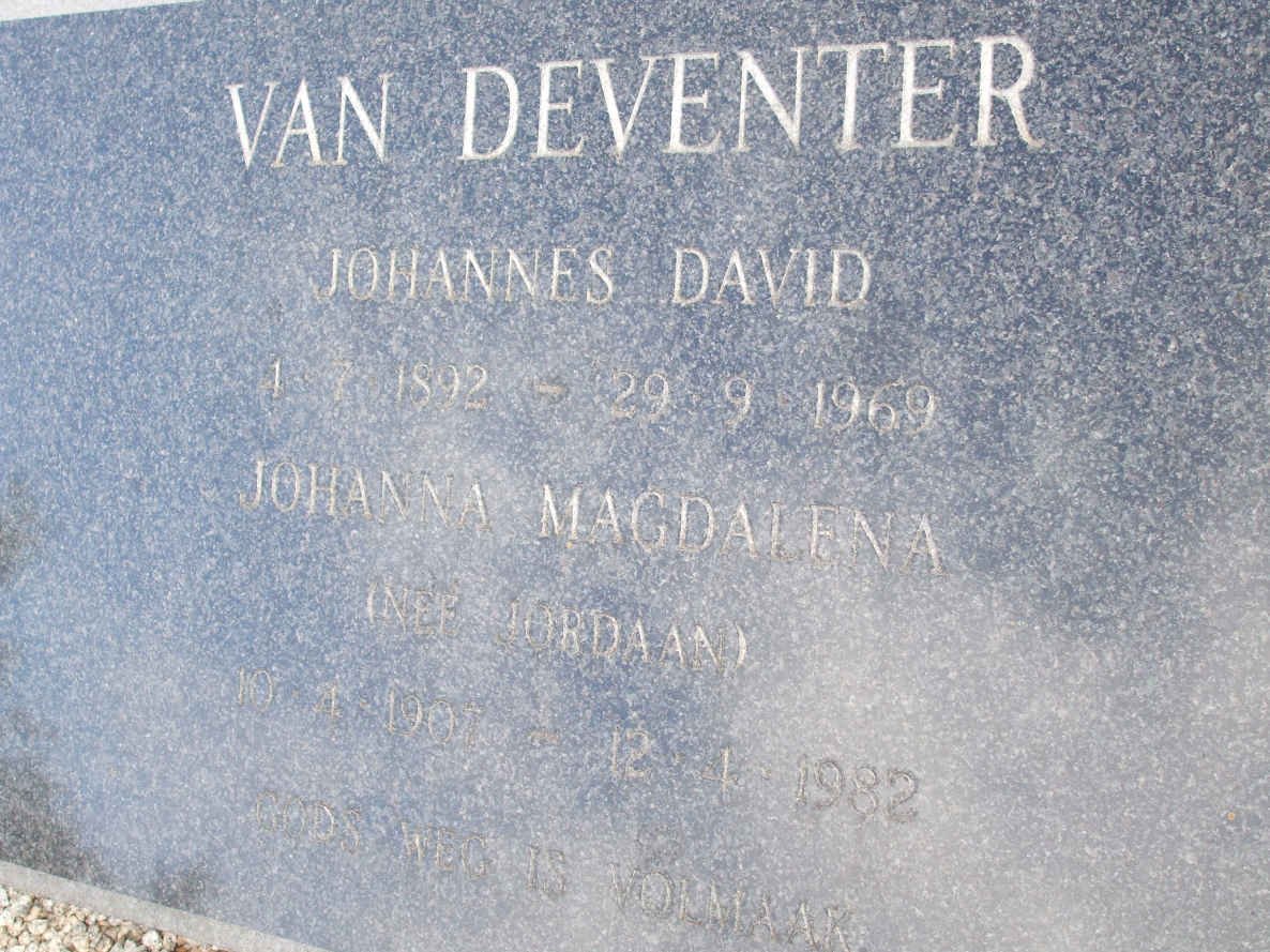 DEVENTER Johannes David, van 1892-1969 &amp; Johanna Magdalena JORDAAN 1907-1982