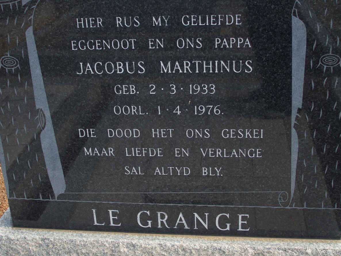 GRANGE Jacobus Marthinus, le 1933-1976
