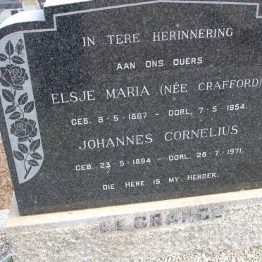 GRANGE Johannes Cornelius, le 1894-1971 &amp; Elsje Maria CRAFFORD 1887-1954