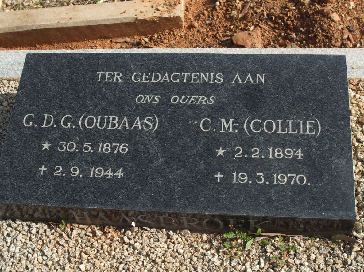 HAASBROEK G.D.G. 1876-1944 &amp; C.M. 1894-1970