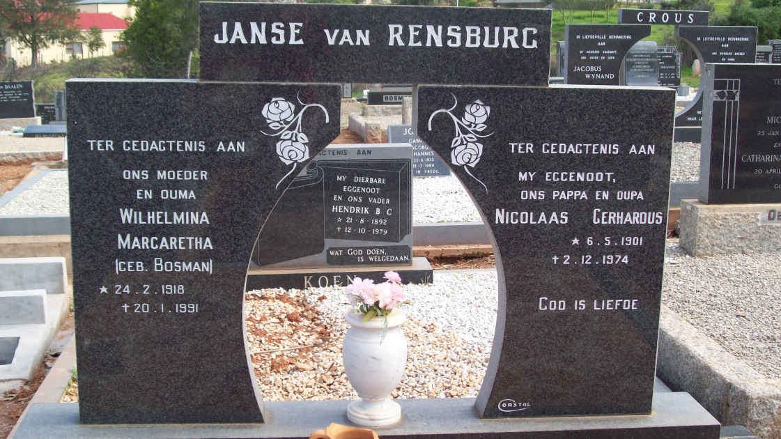 RENSBURG Nicolaas Gerhardus, Janse van 1901-1974 &amp; Wilhelmina Margaretha BOSMAN 1918-1991