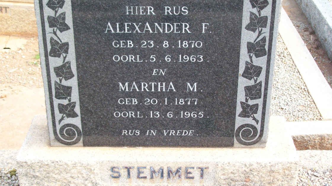 STEMMET Alexander F. 1870-1963 &amp; Martha M. 1877-1965