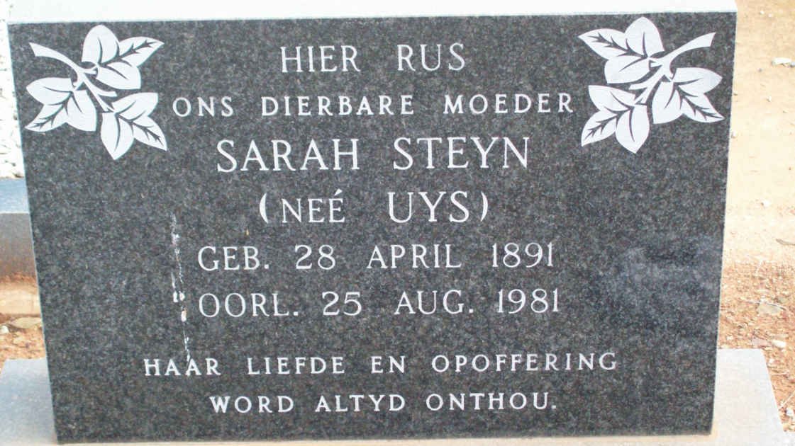 STEYN Sarah nee UYS 1891-1981