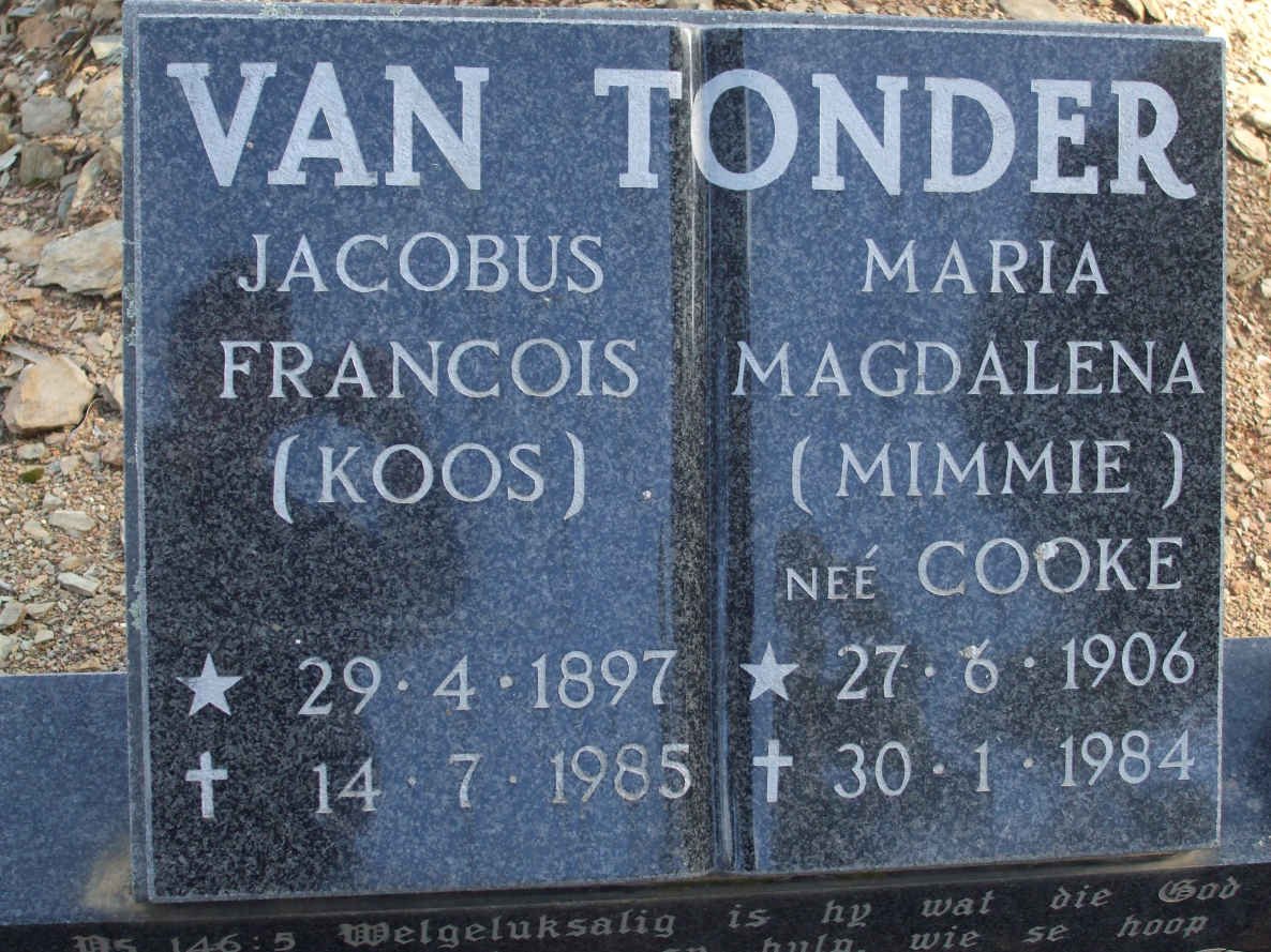 TONDER Jacobus Francois, van 1897-1985 &amp; Maria Magdalena COOKE 1906-1984