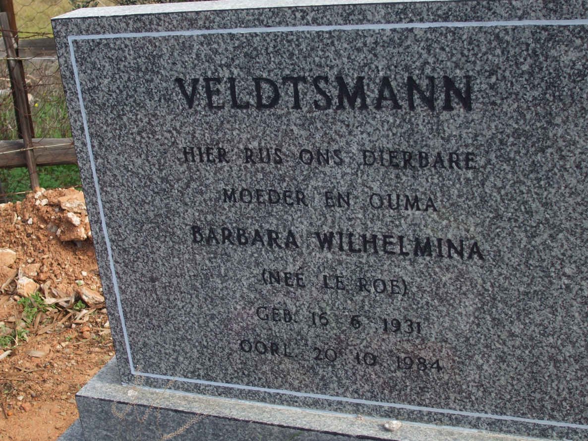 VELDTSMANN Barbara Wilhelmina nee LE ROE 1931-1984