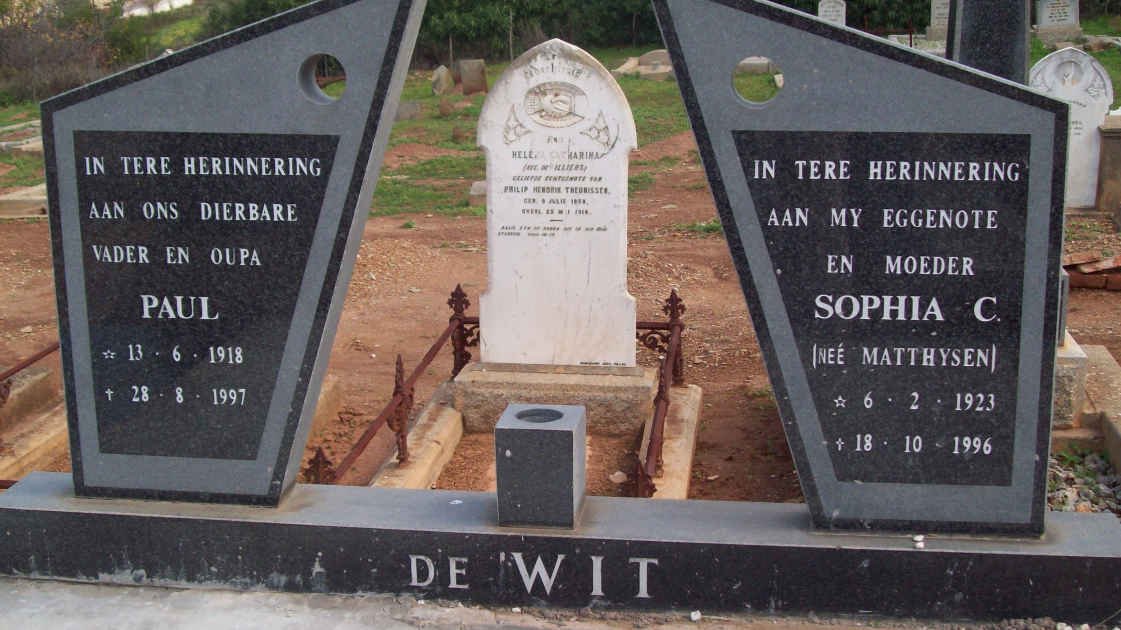 WIT Paul, de 1918-1997 &amp; Sophia C. MATTHYSEN 1923-1996