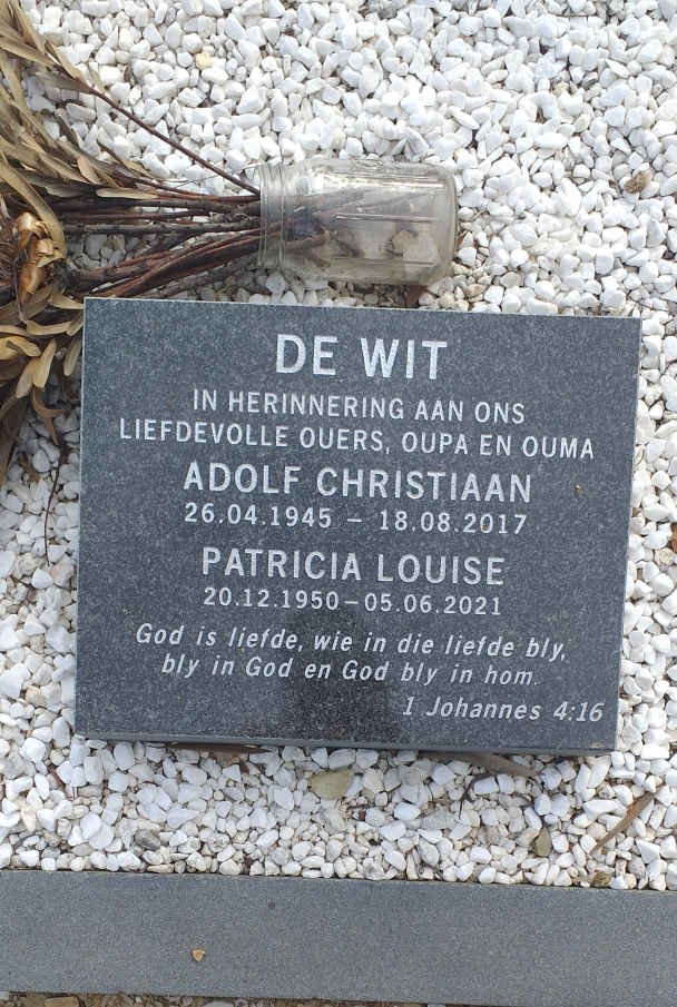 WIT Adolf Christiaan, de 1945-2017 &amp; Patricia Louise 1950-2021