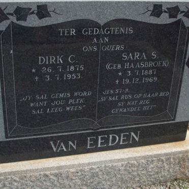 EEDEN Dirk C., van 1875-1953 &amp; Sara S. HAASBROEK 1887-1969