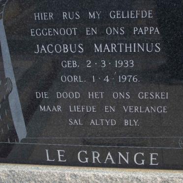 GRANGE Jacobus Marthinus, le 1933-1976