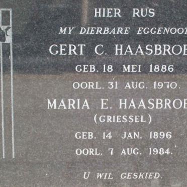 HAASBROEK Gert C. 1886-1970 &amp; Maria E. GRIESSEL 1896-1984