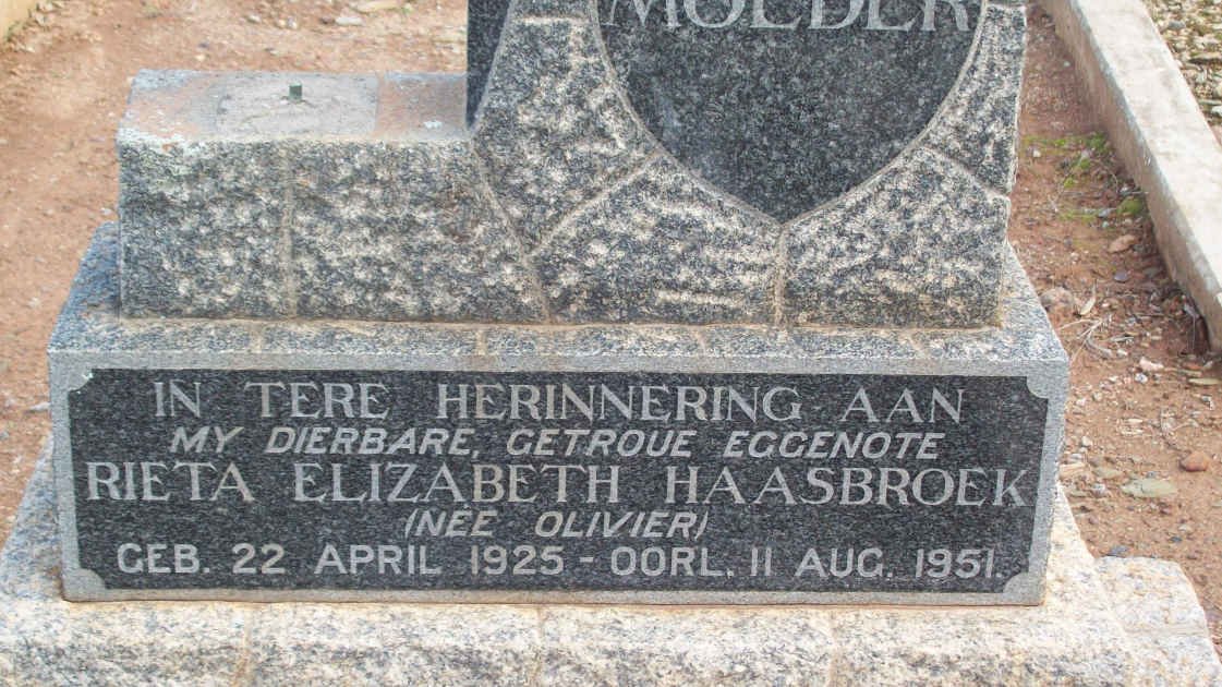 HAASBROEK Rieta Elizabeth nee OLIVIER 1925-1951