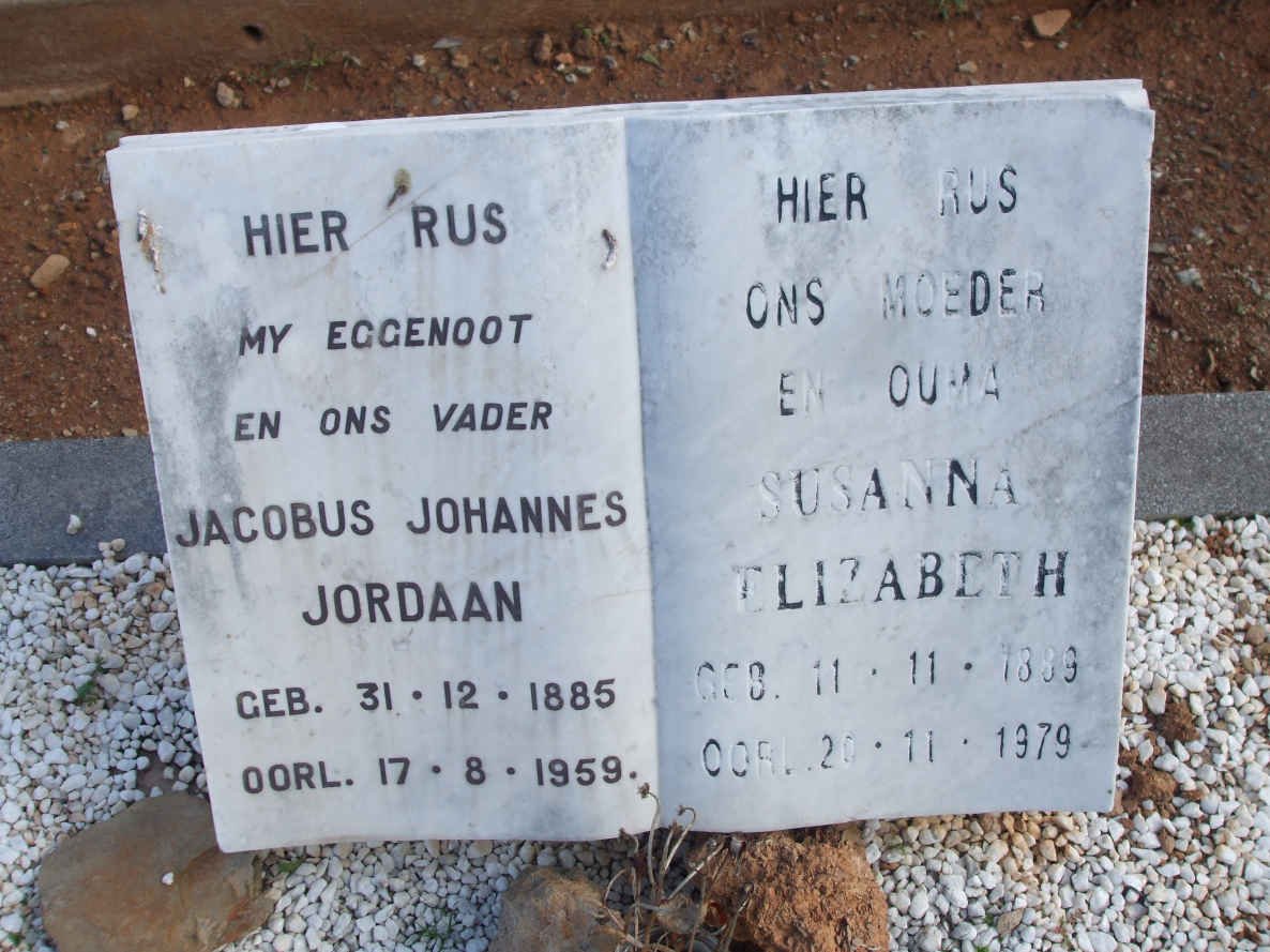 JORDAAN Jacobus Johannes 1885-1959 &amp; Susanna Elizabeth 1889-1979