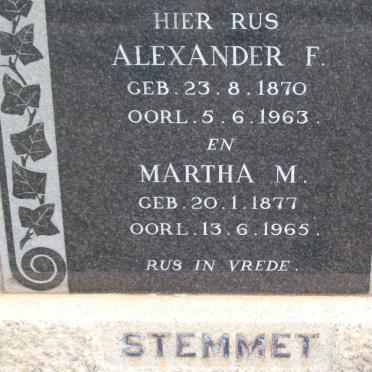 STEMMET Alexander F. 1870-1963 &amp; Martha M. 1877-1965