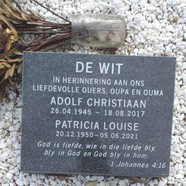 WIT Adolf Christiaan, de 1945-2017 &amp; Patricia Louise 1950-2021