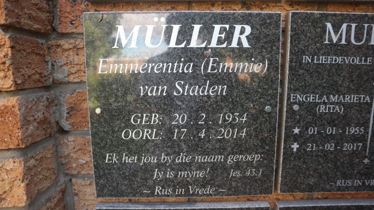MULLER Emmerentia nee VAN STADEN 1954-2014