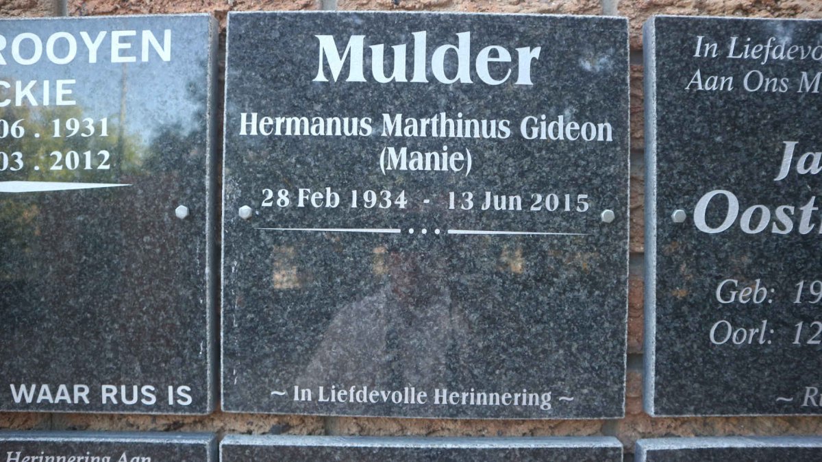 MULDER Hermanus Marthinus Gideon 1934-2015