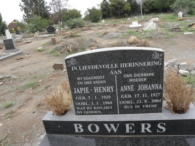 BOWERS Japie-Henry 1929-1969 &amp; Anne Johanna 1927-2004