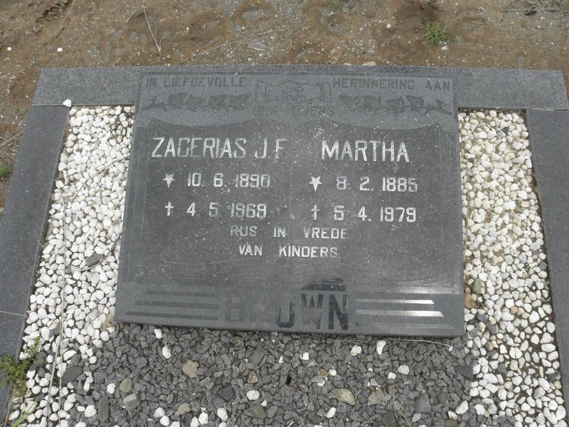 BROWN Zagerias J.F. 1890-1969 &amp; Martha 1885-1979