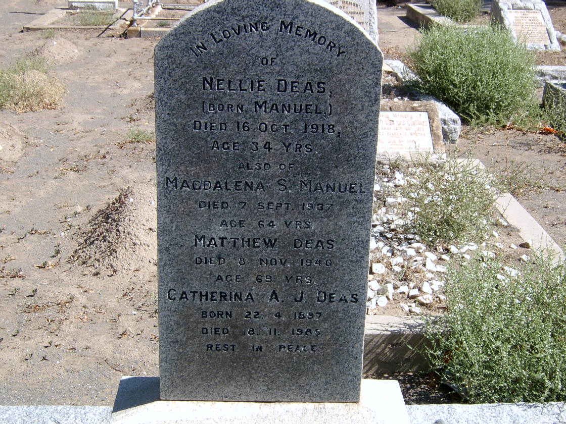 DEAS Matthew -1940 &amp; Nellie MANUEL -1918 :: DEAS Magdalena S. Manuel -1937 :: DEAS Catherina A.J. 1897-1985