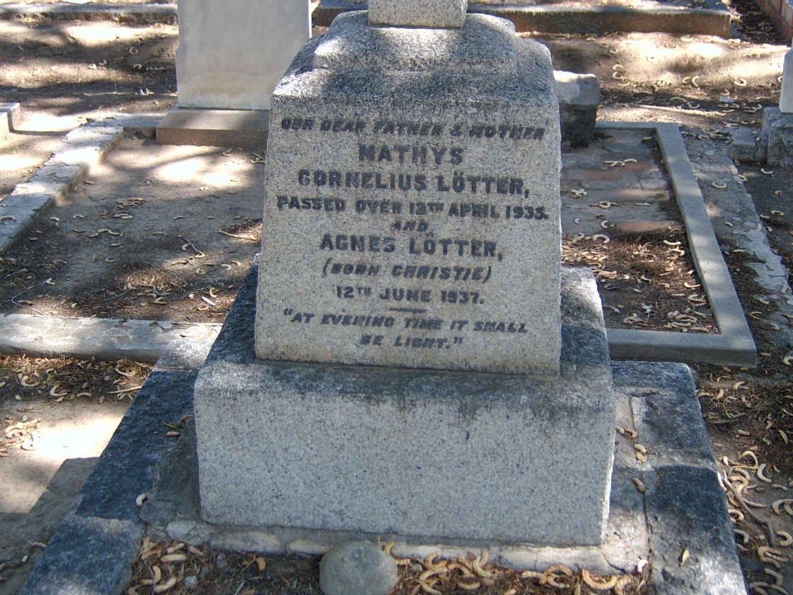 LOTTER Mathys Cornelius -1925 &amp; Agnes CHRISTIE -1937