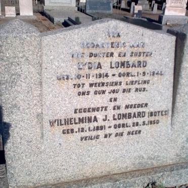 LOMBARD Wilhelmina J. nee BOTES 1891-1950 :: LOMBARD Lydia 1914-1942