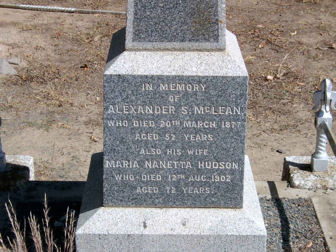 McLEAN Alexander S. -1877 &amp; Maria Nanetta HUDSON -1902