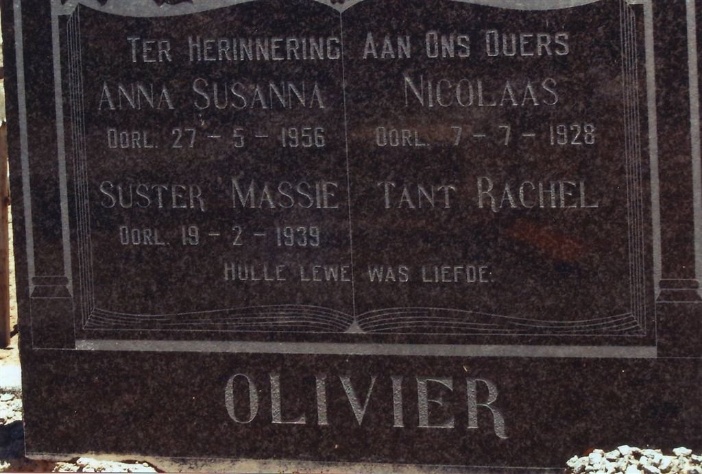 OLIVIER Nicolaas -1928 &amp; Anna Susanna -1956 :: OLIVIER Massie -1939 :: OLIVIER Rachel