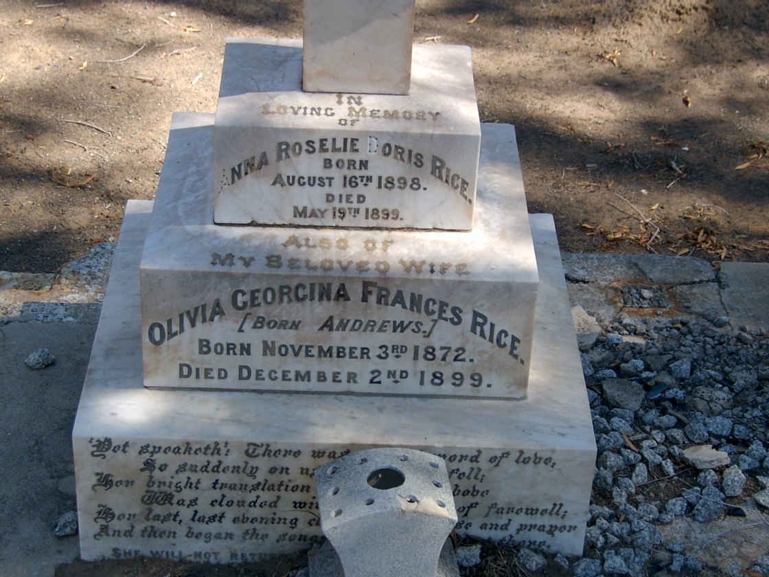 RICE Olivia Georgina Frances nee ANDREWS 1872-1999 :: RICE Anna Roselie Doris 1898-1899
