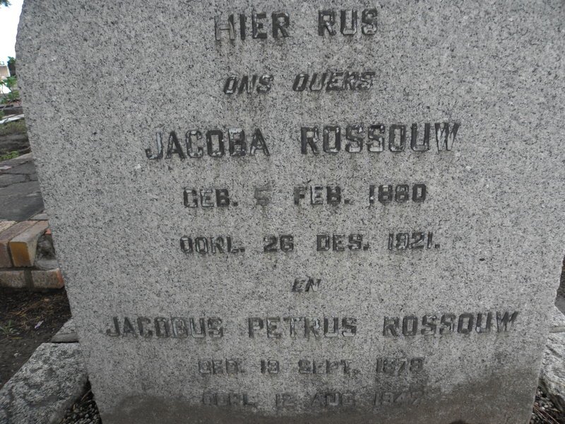 ROSSOUW Jacobus Petrus 1878-1947 &amp; Jacoba 1880-1921