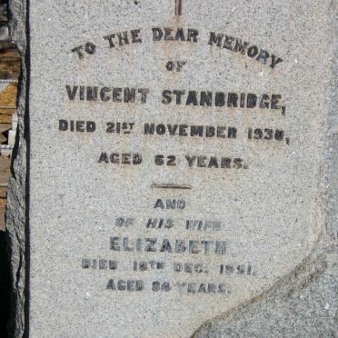 STANBRIDGE Vincent -1930 &amp; Elizabeth -1951