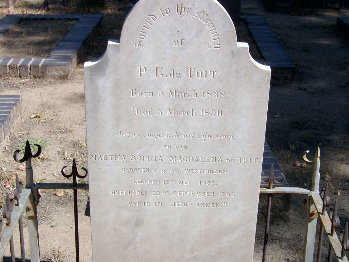 TOIT P.G., du 1838-1890 &amp; Martha Sophia Magdalena van der WESTHUIZEN 1839-1903
