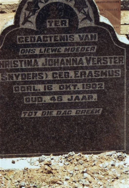 VERSTER Christina Johanna previously SNYDERS nee ERASMUS -1902