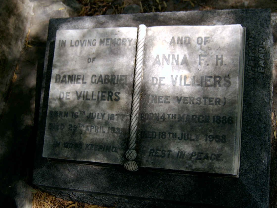 VILLIERS Daniel Gabriel, de 1877-1939 &amp; Anna F.H. VERSTER 1886-1968