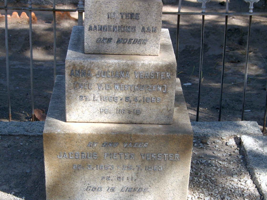VERSTER Jacobus Pieter 1863-1963 &amp; Anna Juliana V.D. WESTHUIZEN 1868-1959